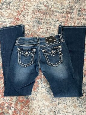 Miss Me Dark Blue Bootcut Jeans with White Contrast Stitching